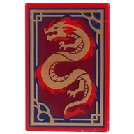 Деталь LEGO Tile 2 x 3 with Gold/Red Dragon, Dark Blue/Gold Border print, Красный