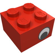 Деталь LEGO Brick 2 x 2 with Eye with White Print on Two Sides, Offset, Красный