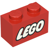 Деталь LEGO Brick 1 x 2 with Lego Logo New Style Print, Красный