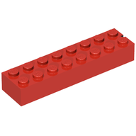 Деталь LEGO Brick 2 x 8 without Bottom Tubes, 1 End Slot, Красный
