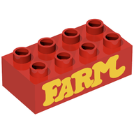 Деталь LEGO Duplo, Brick 2 x 4 with 'FARM' Print, Красный