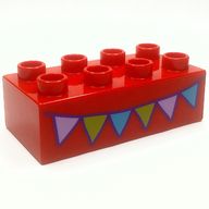 Деталь LEGO Duplo Brick 2 x 4 with Garlands print, Красный