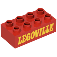 Деталь LEGO Duplo Brick 2 x 4 with 'LEGOVILLE' Print, Красный
