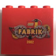 Деталь LEGO Brick 2 x 4 x 3 with LEGO Fabrik 2002 Print, Красный