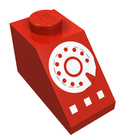 Деталь LEGO Slope 45° 2 x 1 with Bottom pin, with White Rotary Dial Print, Красный