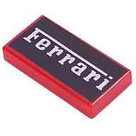 Деталь LEGO Tile 1 x 2 with White 'Ferrari' on Black Background print, Красный
