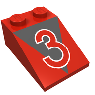 Деталь LEGO Slope 33° 3 x 2 with Red Number 3 and Black Triangle Print, Красный