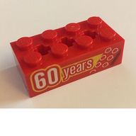 Деталь LEGO Brick Special 2 x 4 with 3 Axle Holes with '60 Years' print, Красный