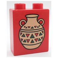 Деталь LEGO Duplo, Brick 1 x 2 x 2 with Indian Pottery Print, Красный