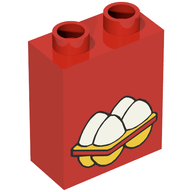 Деталь LEGO Duplo, Brick 1 x 2 x 2 with 4 Eggs Print, Красный