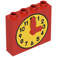 Деталь LEGO Duplo, Brick 1 x 4 x 3 with Moveable Red Hands and Yellow Clock Face Print, Красный