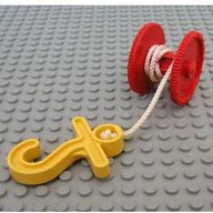 Деталь LEGO Duplo Winch Drum, Yellow Hook Short with Cross Bar, String, Красный