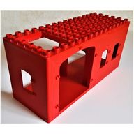 Деталь LEGO Duplo, Building 6 x 16 x 6, Front Double Doors and Two Windows, Left Window, and Right Door Openings, Top Sliding Trap Door, Красный