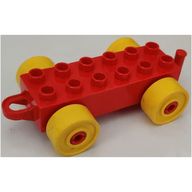 Деталь LEGO Duplo Car Base 2 x 6 with Yellow Wheels, (Old Style) Closed Hitch End, Красный