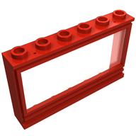 Деталь LEGO Window 1 x 6 x 3 Panorama with Glass, Красный