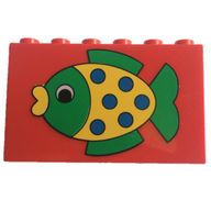 Деталь LEGO Brick 2 x 6 x 3 with Green and Yellow Fish Print, Красный