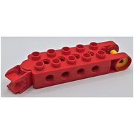 Деталь LEGO Duplo, Toolo Brick 2 x 5 with 8 Side Screw Sockets, Swivel Bracket End and Clip End, Красный