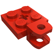 Деталь LEGO Plate Special 2 x 2 with Towball Socket, Short, Flattened with Holes and Axle Hole in Center, Красный