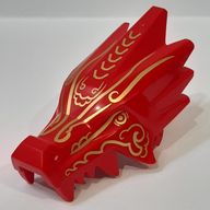 Деталь LEGO Creature Body Part, Dragon Head Upper Jaw with Gold Markings print, Красный