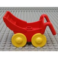 Деталь LEGO Duplo Pram (Baby Carriage, Stroller) with Yellow Wheels - Complete Assembly, Красный