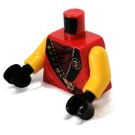 Деталь LEGO Torso Robe with Black Trim with Asian Characters, Dark Red Undershirt Print (Kai), Yellow Arms, Black Hands, Красный