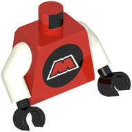 Деталь LEGO Torso MTron Logo Print, White Arms, Black Hands, Красный