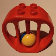 Деталь LEGO Duplo Rattle Oval with Blue and Yellow Wheel, Красный