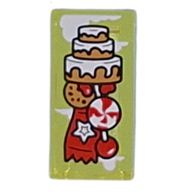Деталь LEGO Tile 1 x 2 with Cake, Sweets print, Прозрачный желтый