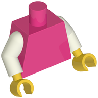 Деталь LEGO Torso, White Arms, Yellow Hands [Plain], Темно-розовый