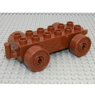 Деталь LEGO Duplo Car Base 2 x 6 with Brown Wheels and Open Hitch End, Коричневый