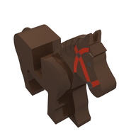 Деталь LEGO Animal, Horse, Movable Head, Black Eyes, Red Bridle Print [Complete Assembly], Коричневый