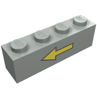 Деталь LEGO Brick 1 x 4 with Yellow Left Arrow and Black Border Print, Светло-серый