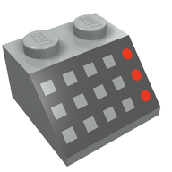 Деталь LEGO Slope 45° 2 x 2 with 12 Buttons, 3 Red Lamps, Black Panel Print, Светло-серый