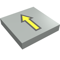 Деталь LEGO Tile 2 x 2 with Arrow Thin Yellow with Black Border Print, Светло-серый