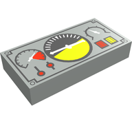Деталь LEGO Tile 1 x 2 with Avionics Black and Green Print, Светло-серый