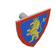 Деталь LEGO Minifig Shield Triangular with Lion Standing Yellow, and Blue Background Print, Светло-серый