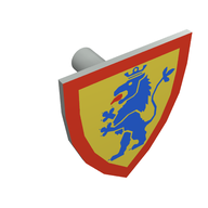 Деталь LEGO Minifig Shield Triangular with Blue Lion, and Yellow Background Print, Светло-серый