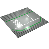 Деталь LEGO Baseplate 32 x 32 Wide Road, 9-Stud with 3 Lane Race Track Checker Print, Светло-серый