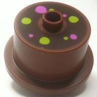 Деталь LEGO Duplo Food 2 x 2 Round Cake with Stud on Top with Lime, Dark Pink Decorations print, Красно-коричневый
