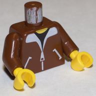 Деталь LEGO Torso Bomber Jacket and Black T-Shirt Print, Reddish Brown Arms, Yellow Hands, Красно-коричневый