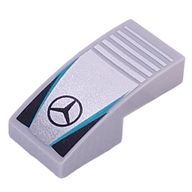 Деталь LEGO Slope Curved 2 x 1 No Studs with Mercedes Symbol, Dark Turquoise Lines, Black Triangles print, Светлый сине-серый