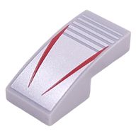 Деталь LEGO Slope Curved 2 x 1 No Studs with Red Stripes on Silver Striped Background print, Светлый сине-серый