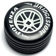 Деталь LEGO Wheel Rim 50 x 27 With Black Tyre with White 'BRIDGESTONE POTENZA' print, Светлый сине-серый