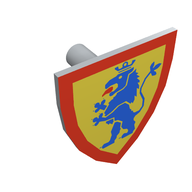 Деталь LEGO Minifig Shield - Triangular with Blue Lion, and Yellow Background Print, Светлый сине-серый
