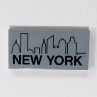 Деталь LEGO Tile 2 x 4 with City Skyline and 'NEW YORK' Print (Magnet 853600), Светлый сине-серый