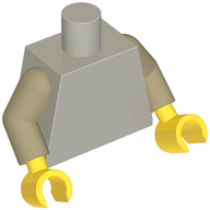 Деталь LEGO Torso, Dark Tan Arms, Yellow Hands [Plain], Светлый сине-серый