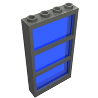 Деталь LEGO Window 1 x 4 x 6 Frame [3 Panes Fixed Trans-Light Blue Glass], Темный сине-серый