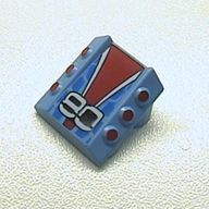 Slope 2 x 2 No Studs, with 3 Side Pistons Raised Edges and '80', Red/White/Black/Blue Print