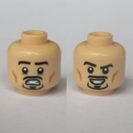 Деталь LEGO Minifig Head Dual Sided Open Mouth with Black Mustache, Goatee, Determined Smirk (Tony Stark), Светлый телесный