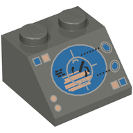 Деталь LEGO Slope 45° 2 x 2 with Blue/Copper Radar Display Print, Темно-серый